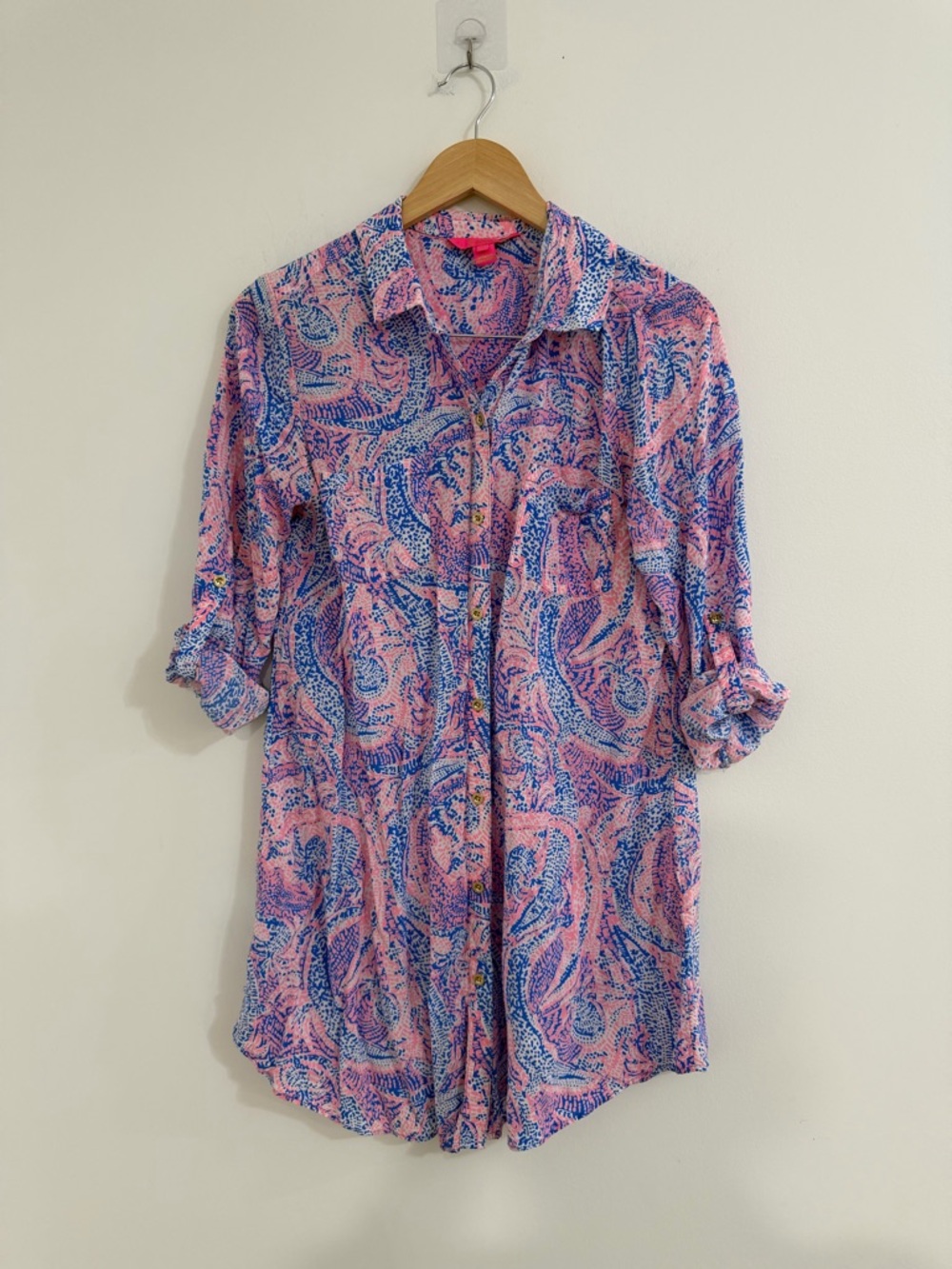 Lilly Pulitzer Pink and Blue Paisley cover up top sz S #EE